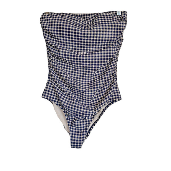 JCrew Sz 10 Ruched Bandeau Gingham One-Piece Swimsuit Preppy Beach Pool Cruise - Picture 4 of 10
